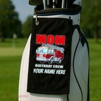 Personalized Custom Name Cute Funny Mom Birthday Crew Firetruck Golf Towel thumb 2
