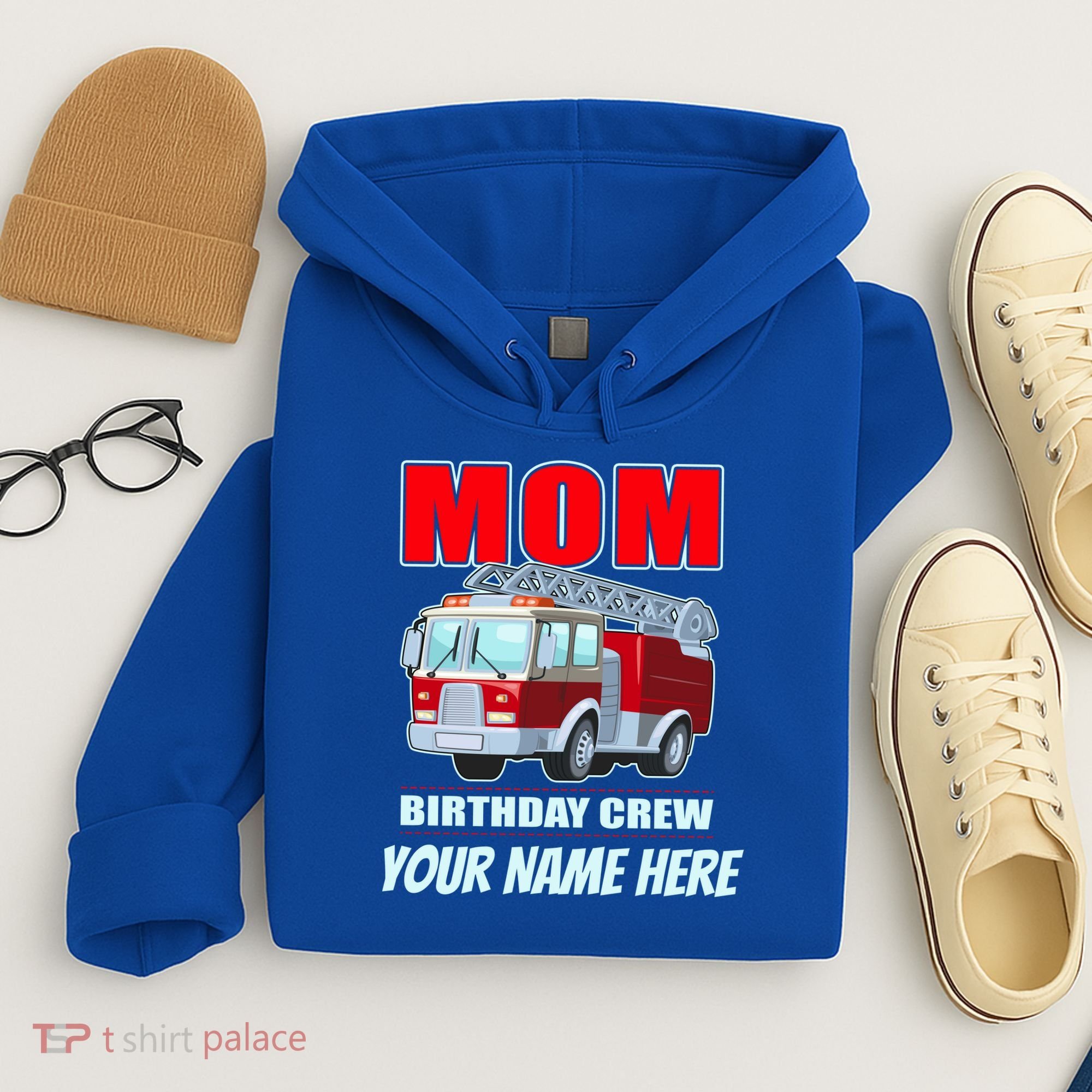 Personalized Custom Name Cute Funny Mom Birthday Crew Firetruck Hoodie