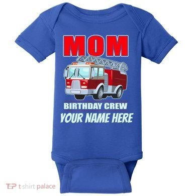 Personalized Custom Name Cute Funny Mom Birthday Crew Firetruck Baby Bodysuit