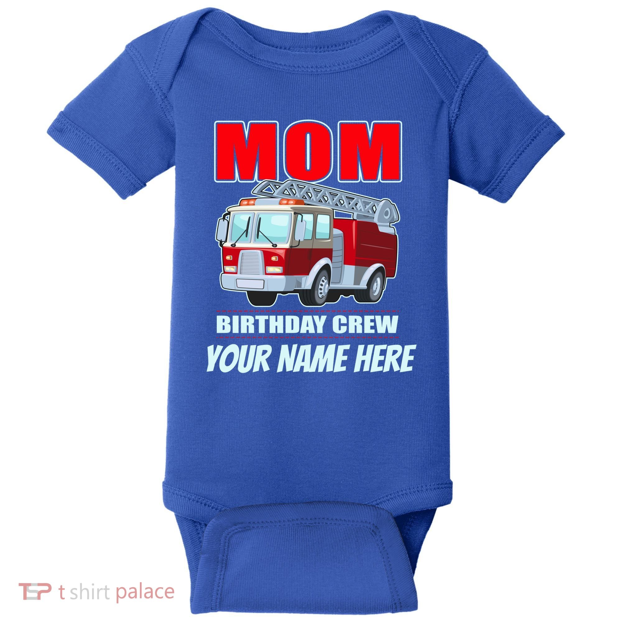 Personalized Custom Name Cute Funny Mom Birthday Crew Firetruck Baby Bodysuit