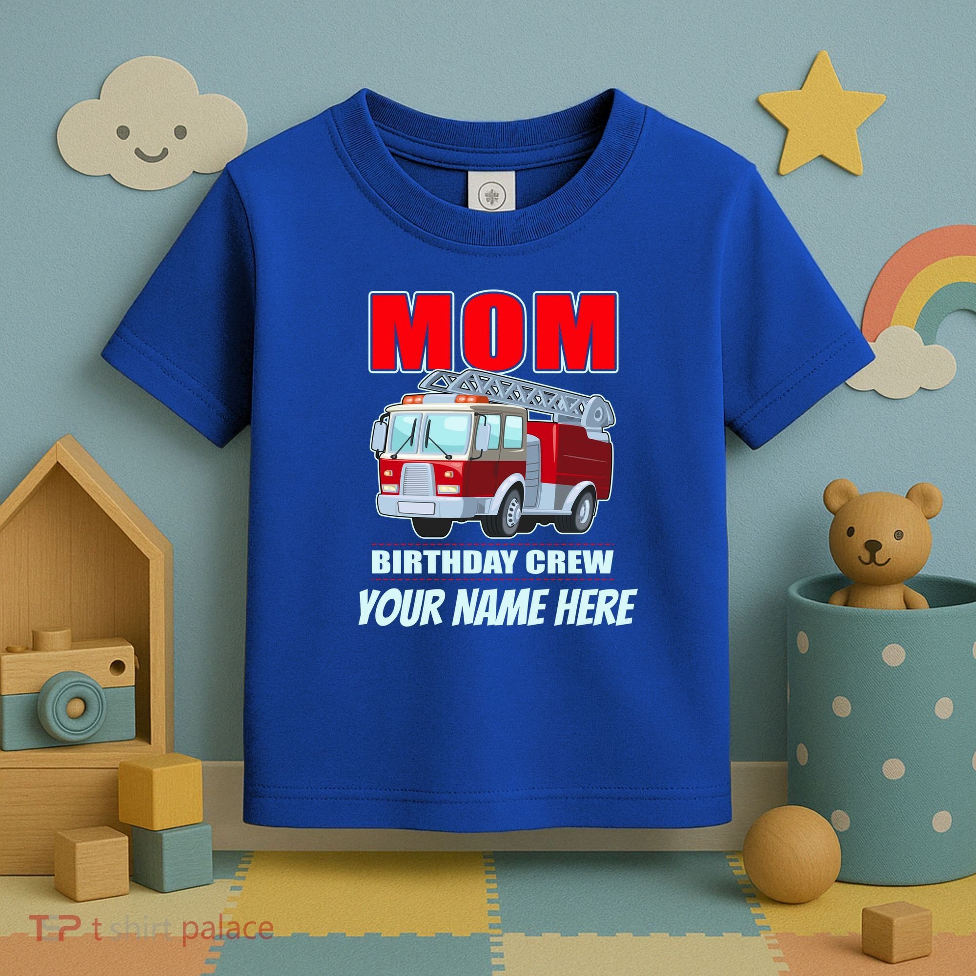 Personalized Custom Name Cute Funny Mom Birthday Crew Firetruck Toddler T-Shirt