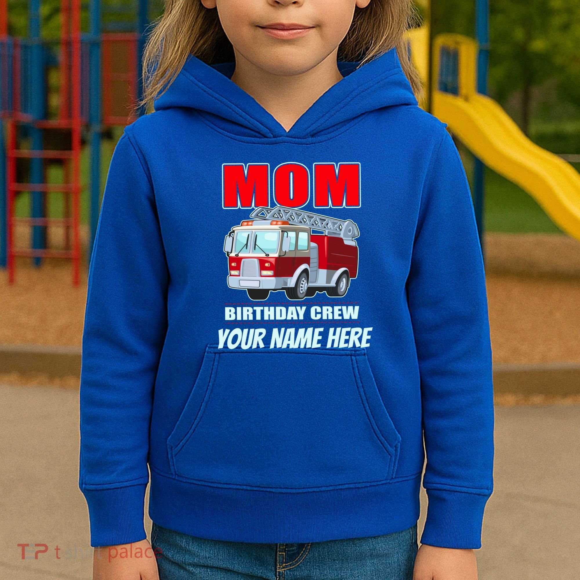 Personalized Custom Name Cute Funny Mom Birthday Crew Firetruck Kids Hoodie