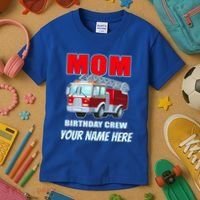 Personalized Custom Name Cute Funny Mom Birthday Crew Firetruck Kids T-Shirt thumb 3