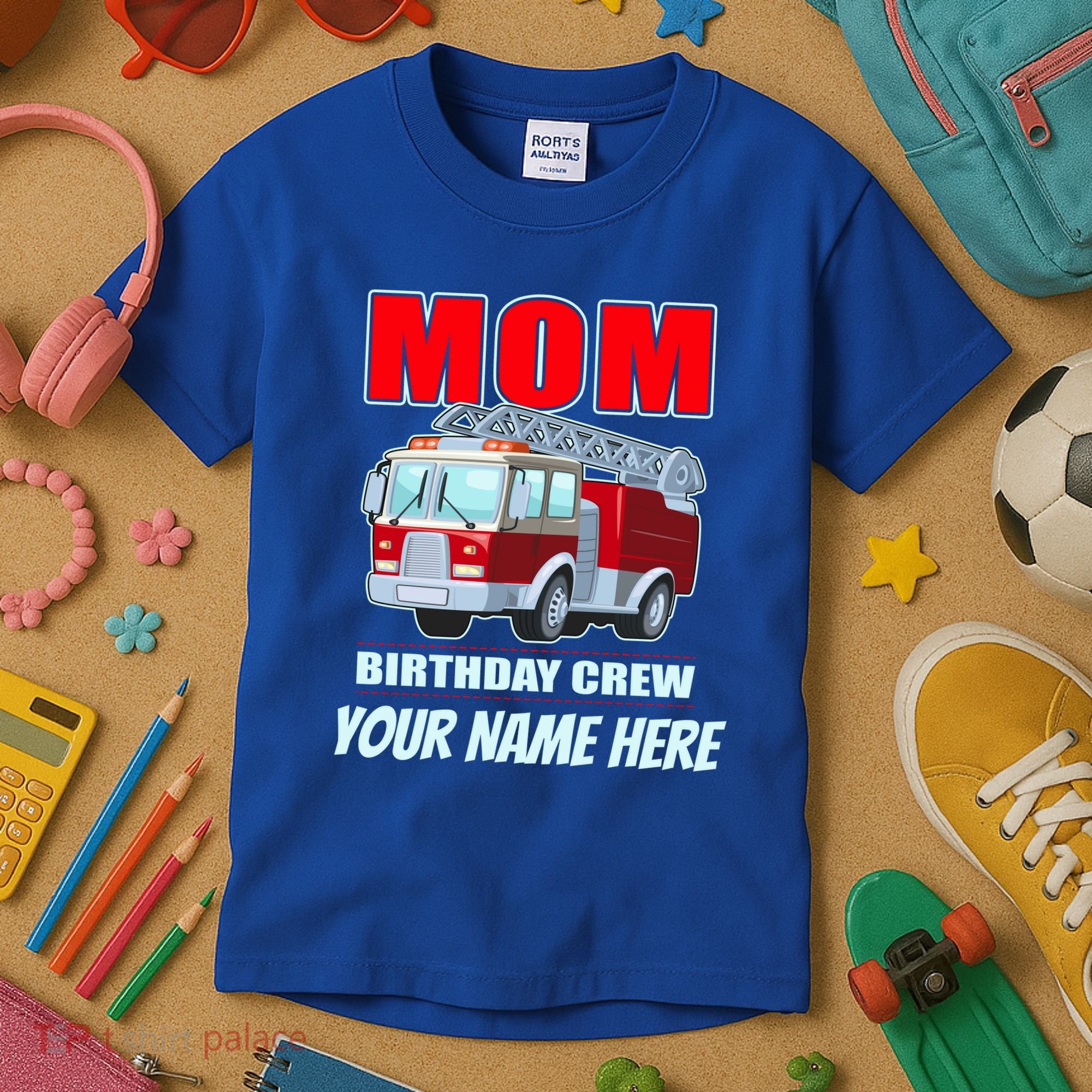 Personalized Custom Name Cute Funny Mom Birthday Crew Firetruck Kids T-Shirt