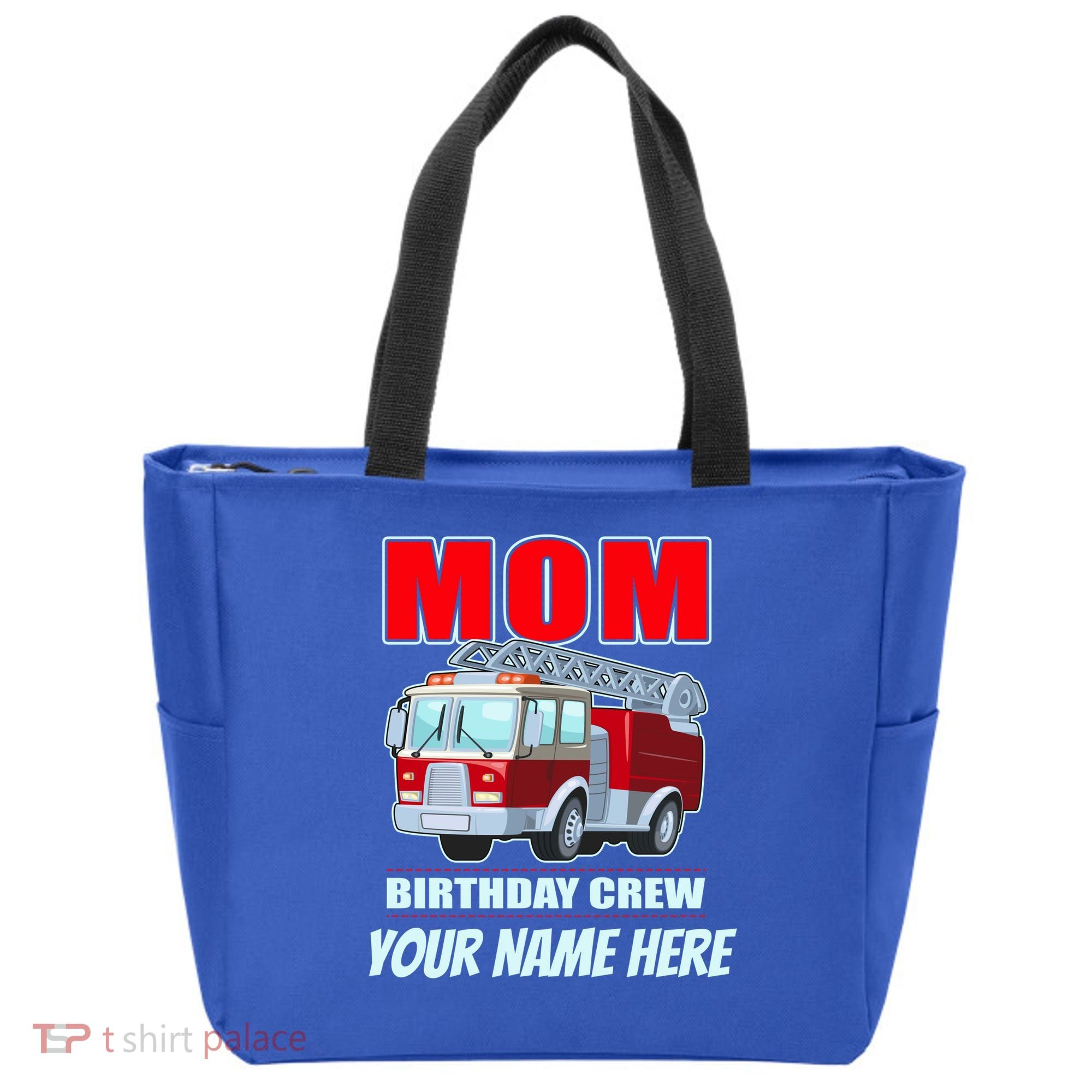 Personalized Custom Name Cute Funny Mom Birthday Crew Firetruck Tote Bag