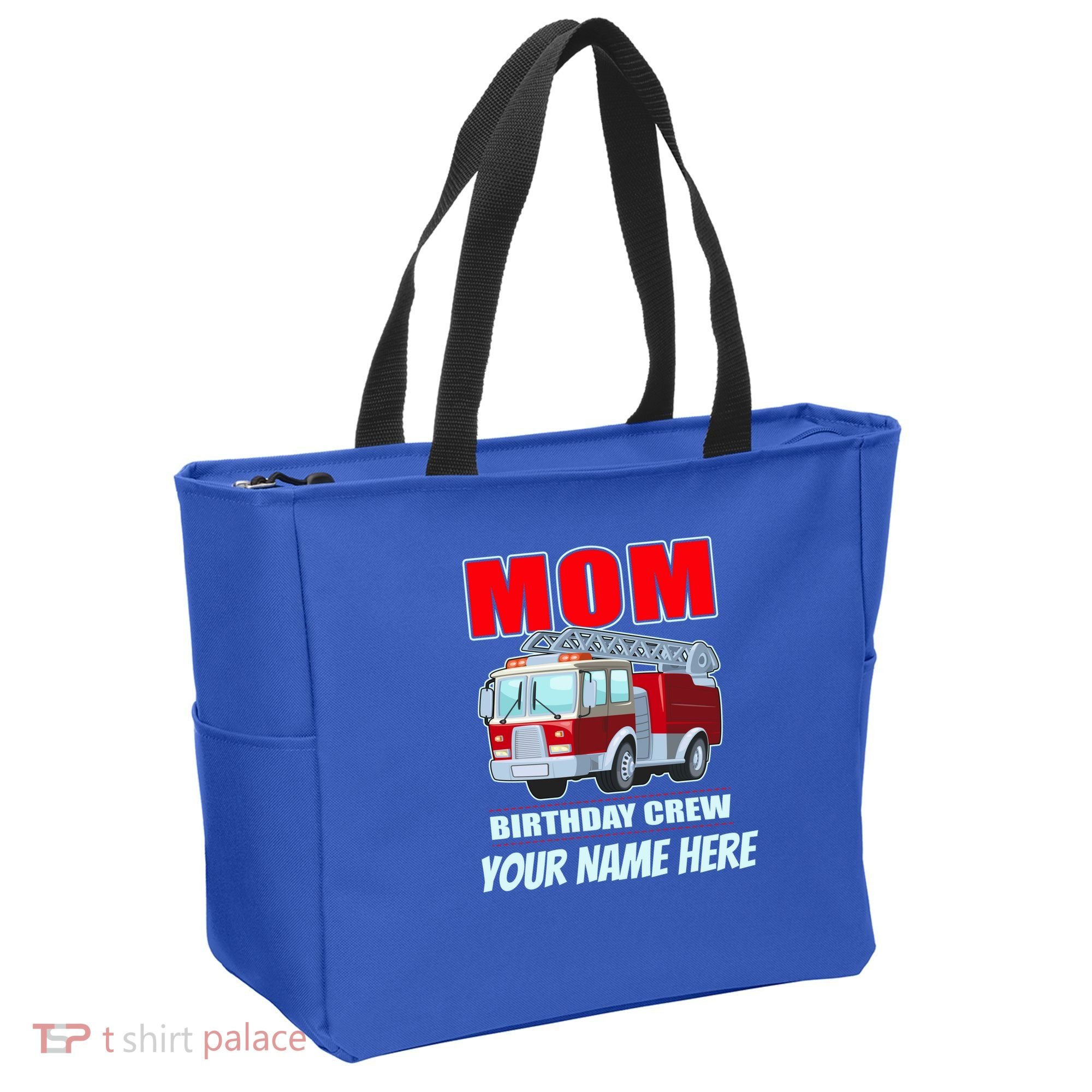 Personalized Custom Name Cute Funny Mom Birthday Crew Firetruck Tote Bag