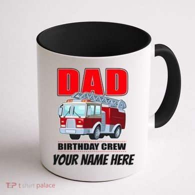Personalized Custom Name Dad Funny Birthday Crew Firetruck Coffee Mug back
