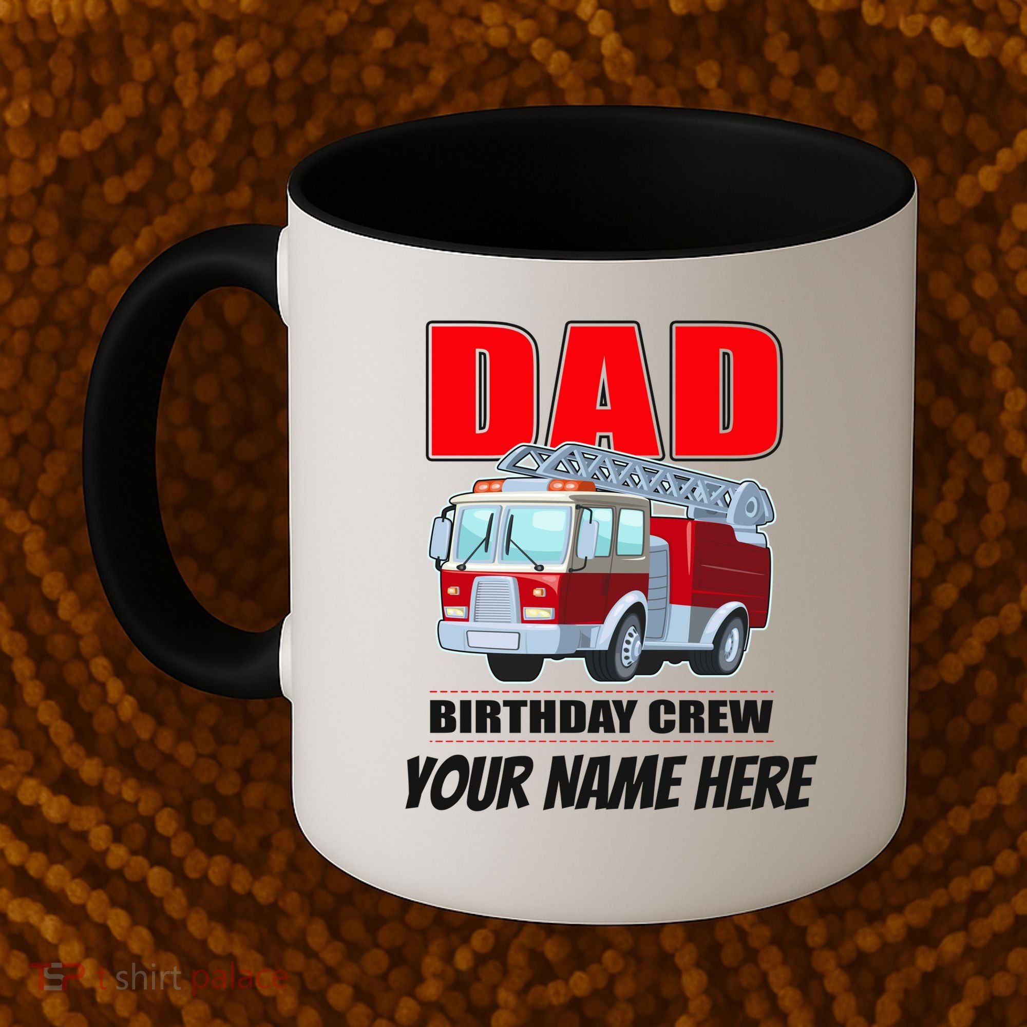 Personalized Custom Name Dad Funny Birthday Crew Firetruck Coffee Mug