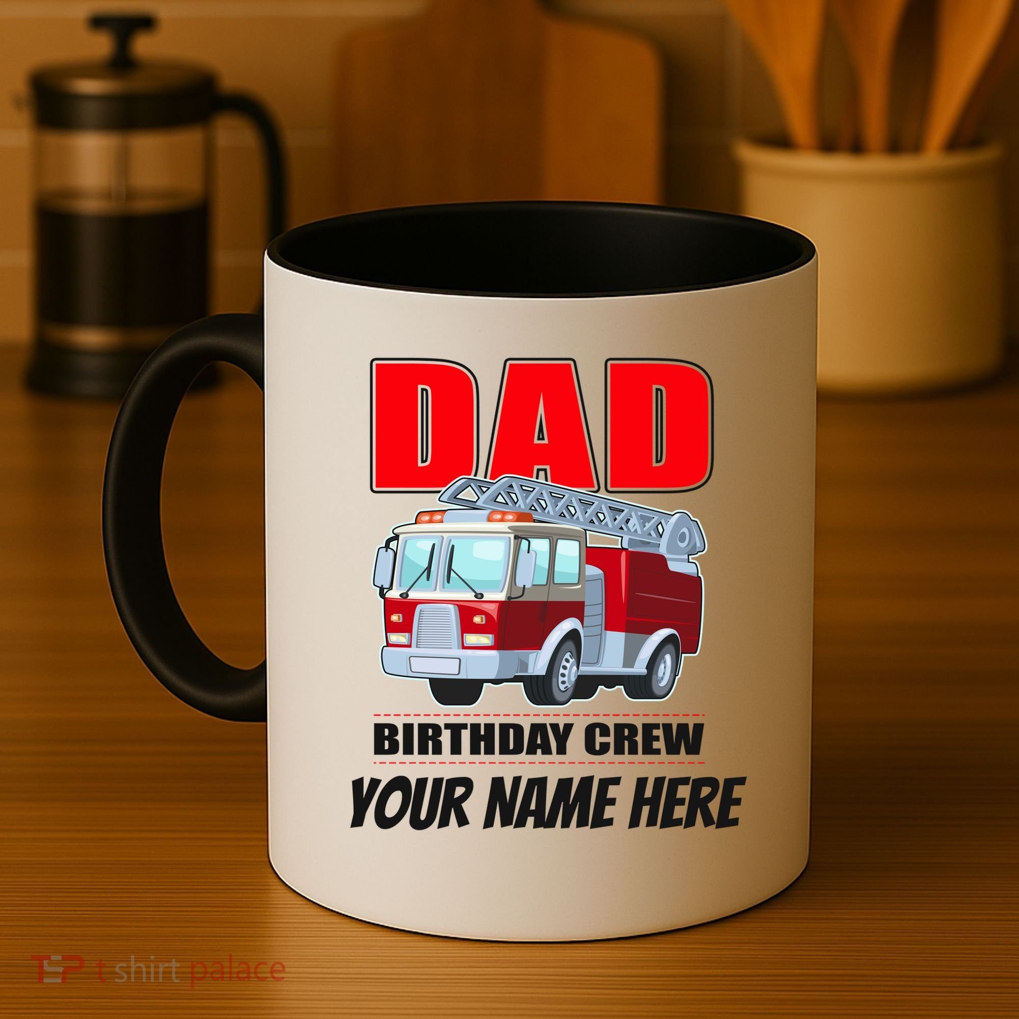 Personalized Custom Name Dad Funny Birthday Crew Firetruck Coffee Mug