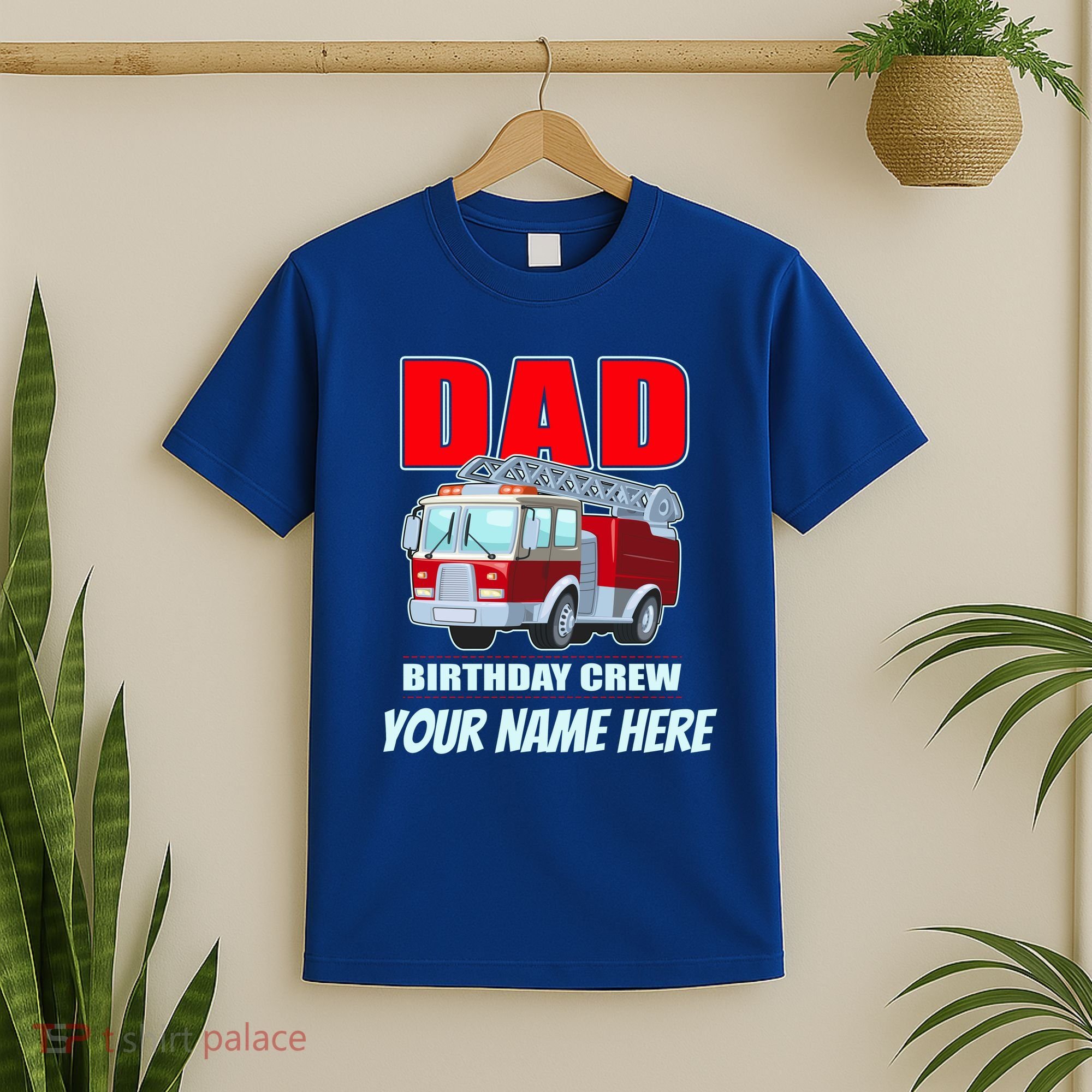 Personalized Custom Name Dad Funny Birthday Crew Firetruck T-Shirt