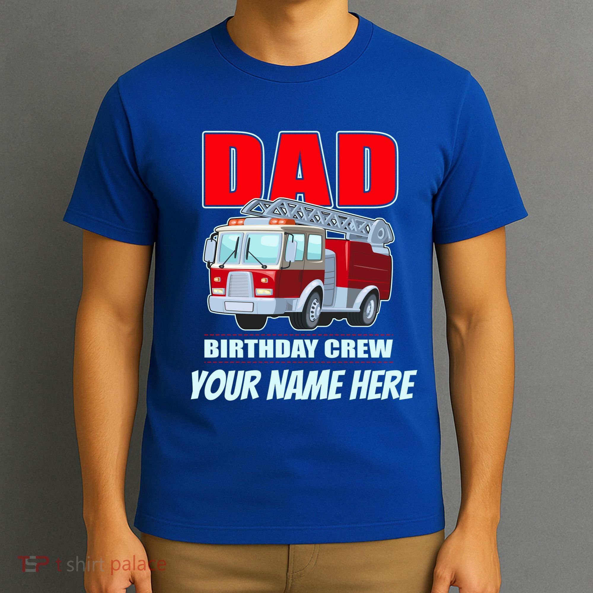 Personalized Custom Name Dad Funny Birthday Crew Firetruck T-Shirt