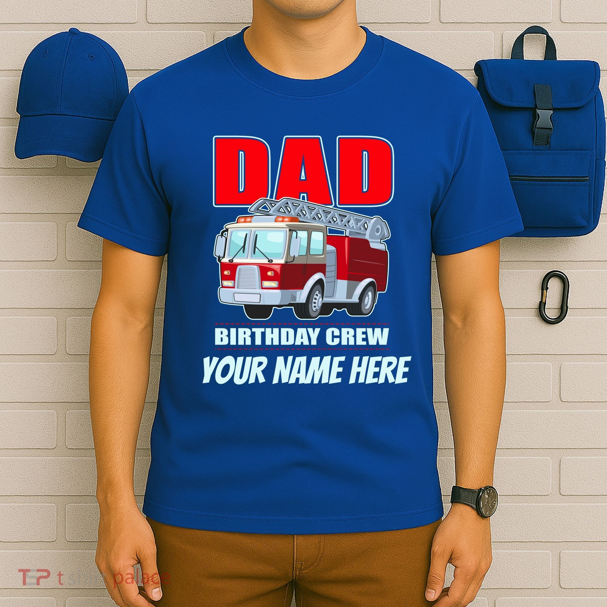 Personalized Custom Name Dad Funny Birthday Crew Firetruck T-Shirt