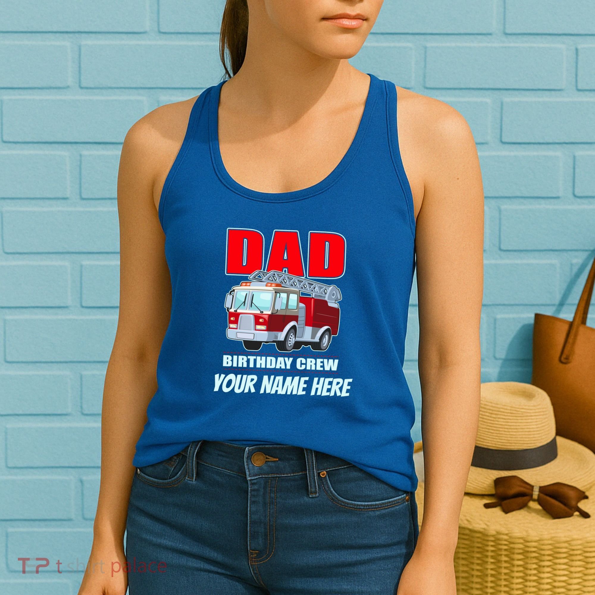 Personalized Custom Name Dad Funny Birthday Crew Firetruck Women's Tank Top