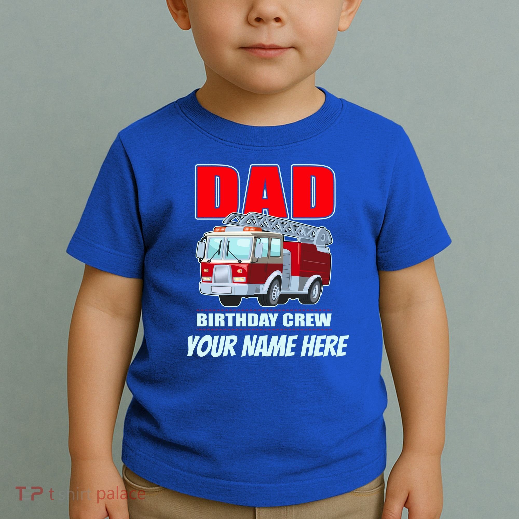Personalized Custom Name Dad Funny Birthday Crew Firetruck Toddler T-Shirt