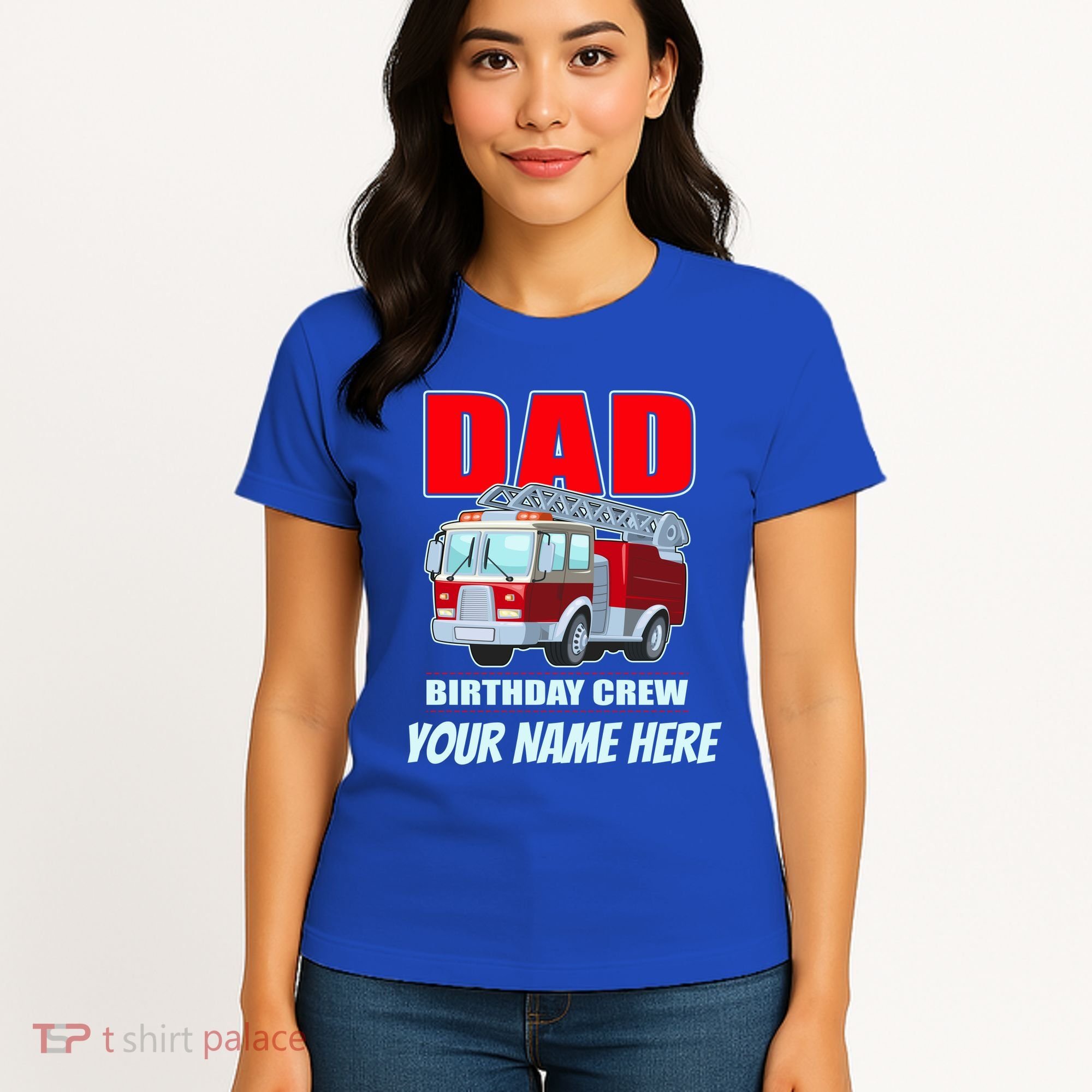 Personalized Custom Name Dad Funny Birthday Crew Firetruck Women's T-Shirt