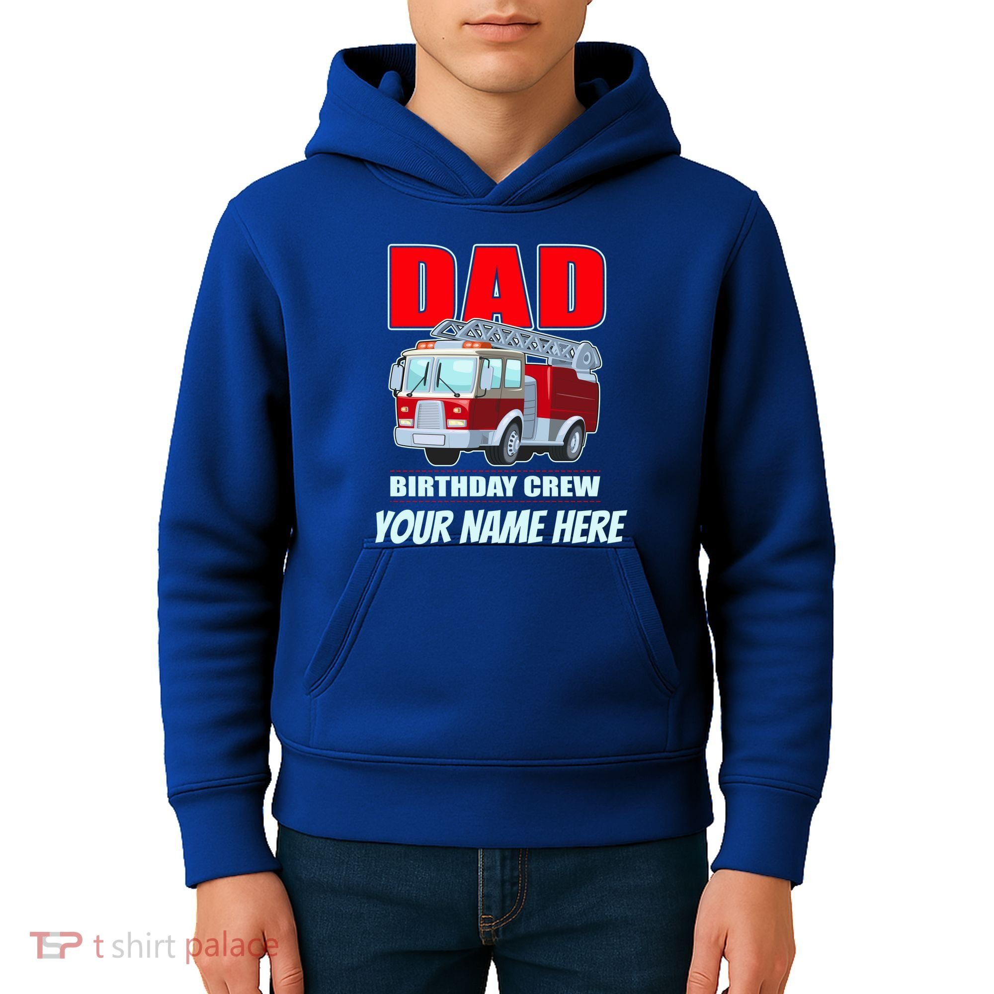 Personalized Custom Name Dad Funny Birthday Crew Firetruck Kids Hoodie