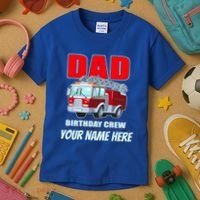 Personalized Custom Name Dad Funny Birthday Crew Firetruck Kids T-Shirt thumb 3