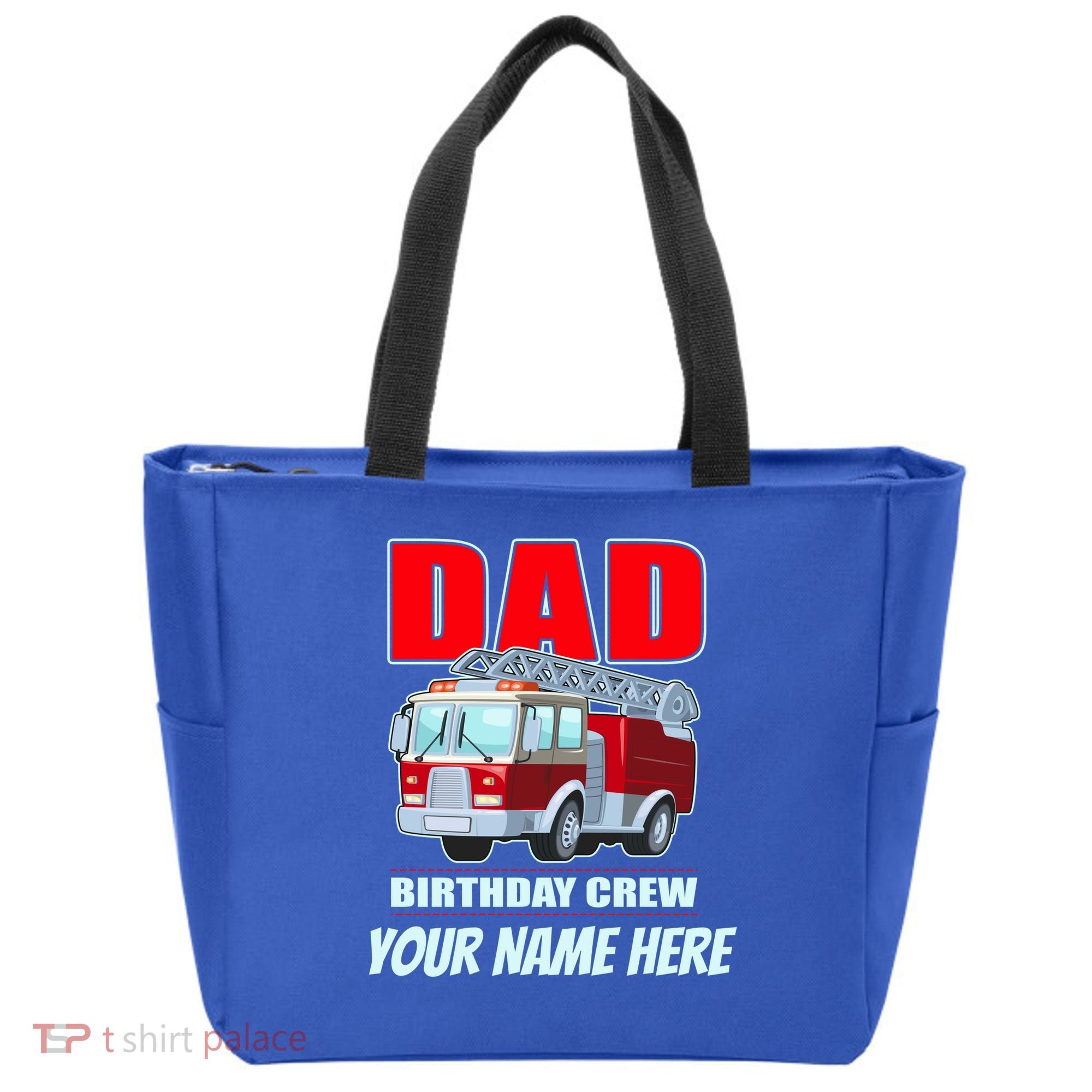 Personalized Custom Name Dad Funny Birthday Crew Firetruck Tote Bag