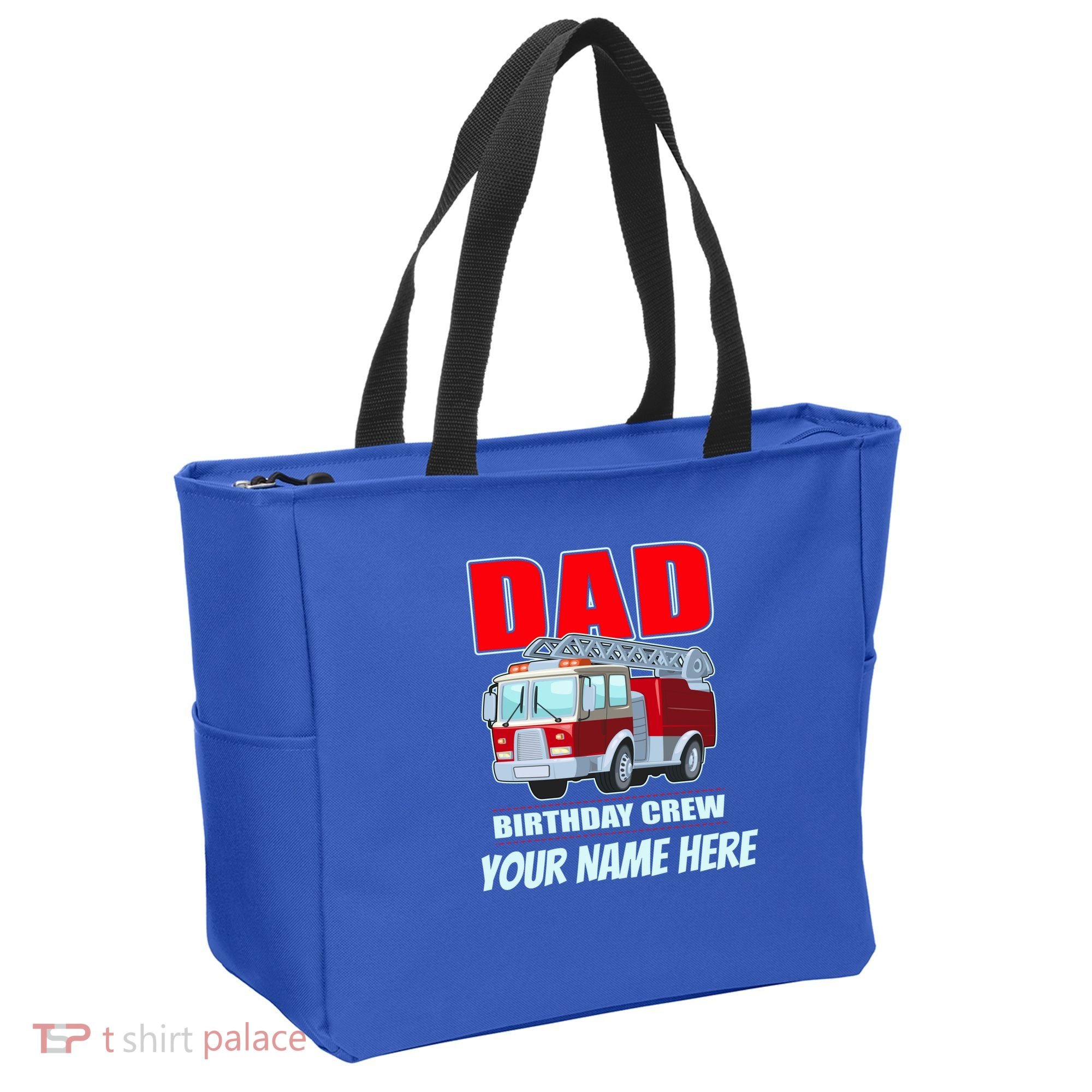 Personalized Custom Name Dad Funny Birthday Crew Firetruck Tote Bag