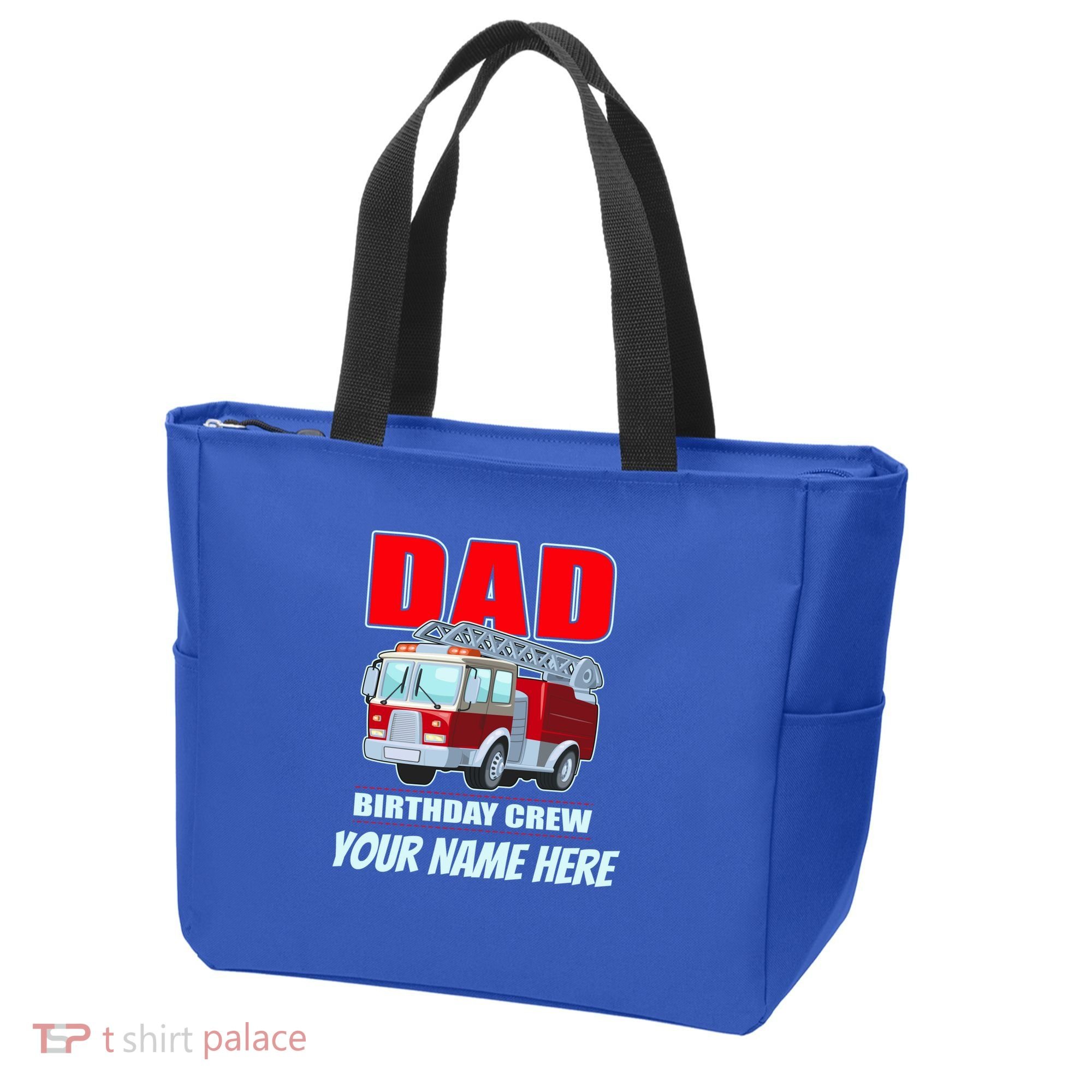 Personalized Custom Name Dad Funny Birthday Crew Firetruck Tote Bag