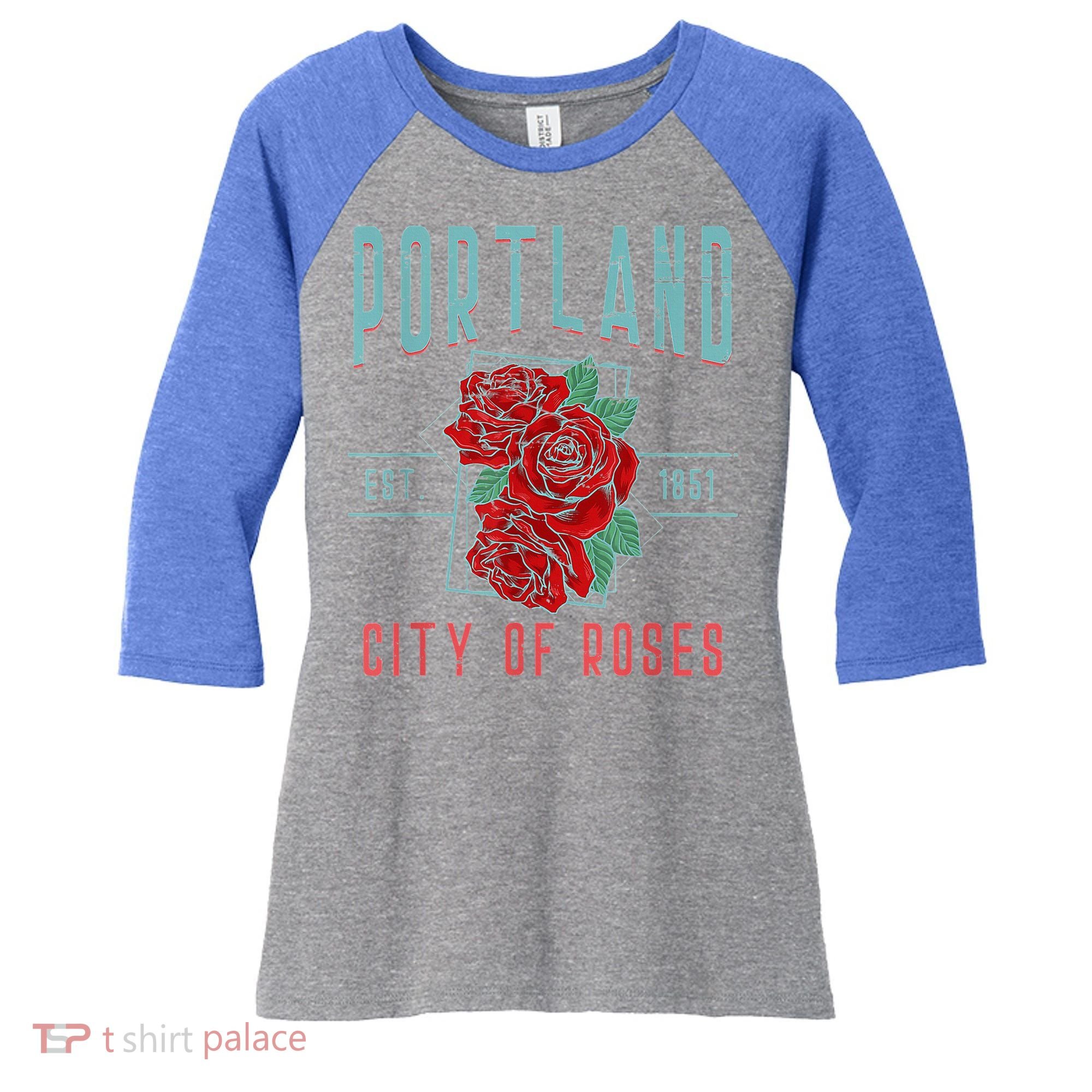 Portland City Of Roses Oregon Pdx Women's Tri-Blend 3/4-Sleeve Raglan Shirt