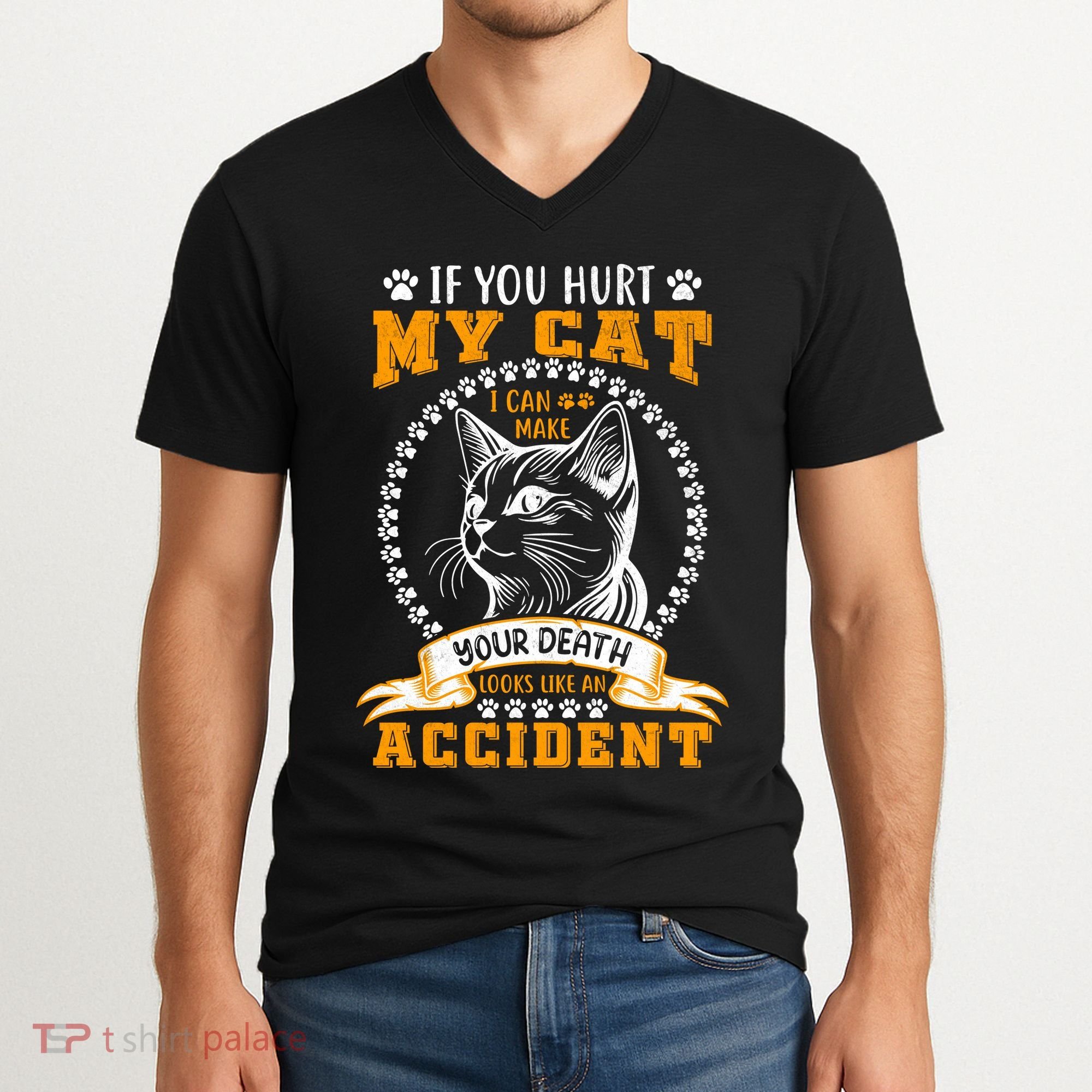 Protective Cat Owner Message V-Neck T-Shirt