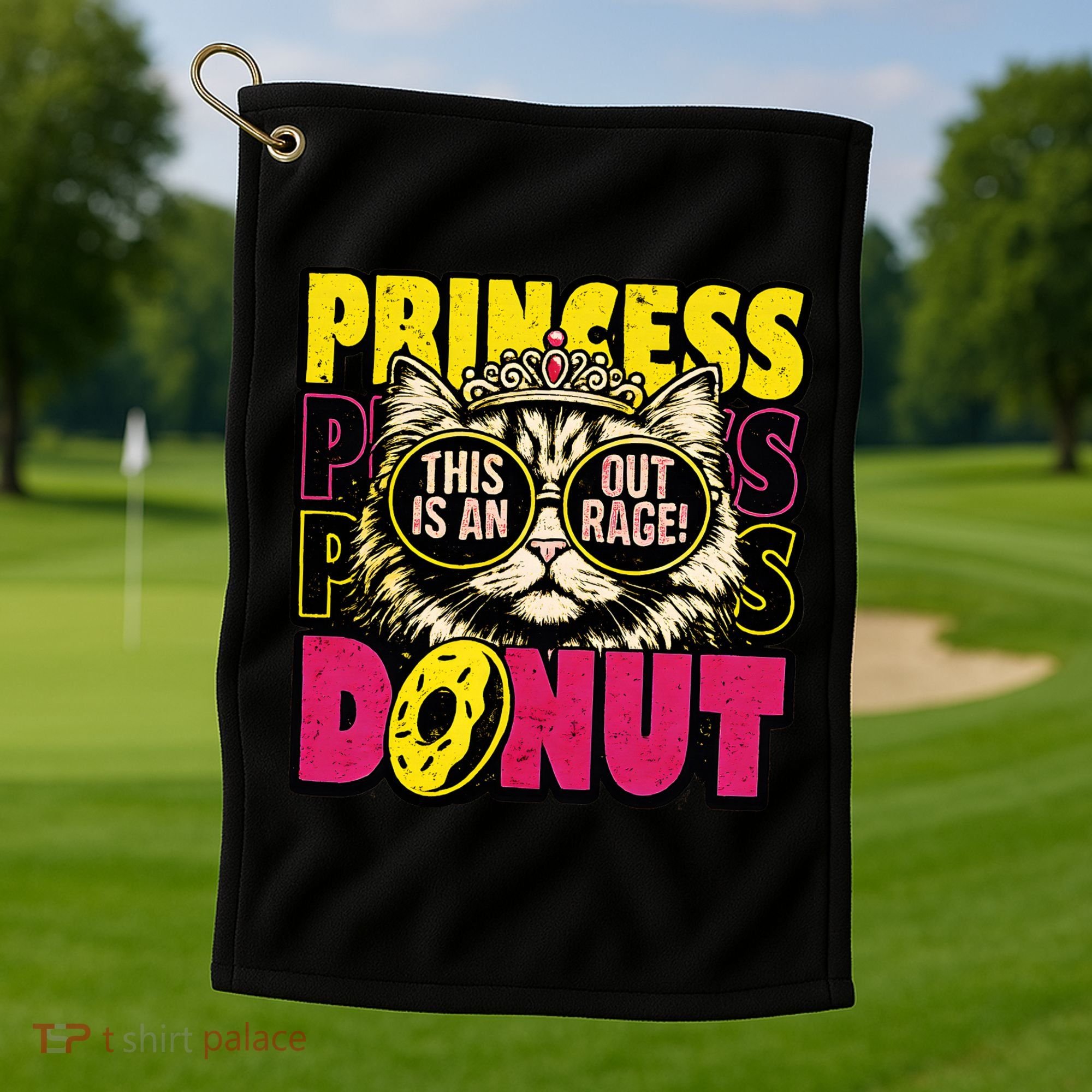 Princess Cat Outrage Goddammit Donut Golf Towel