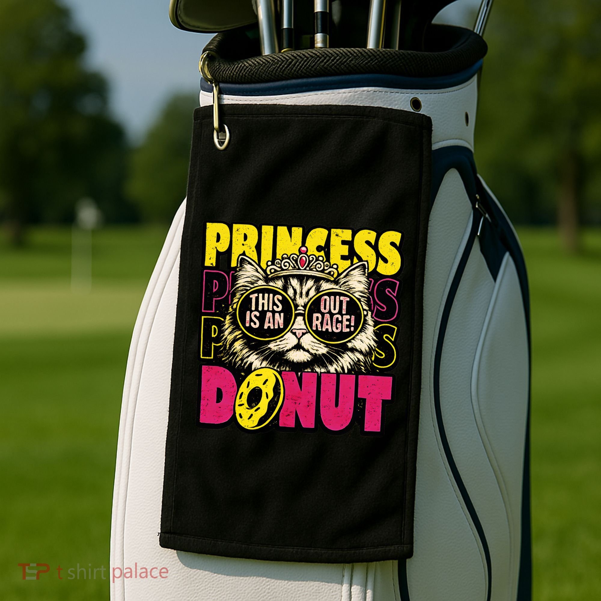 Princess Cat Outrage Goddammit Donut Golf Towel
