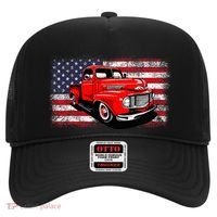 Patriotic Classic Old Pickup Truck American Flag Hat thumb 0