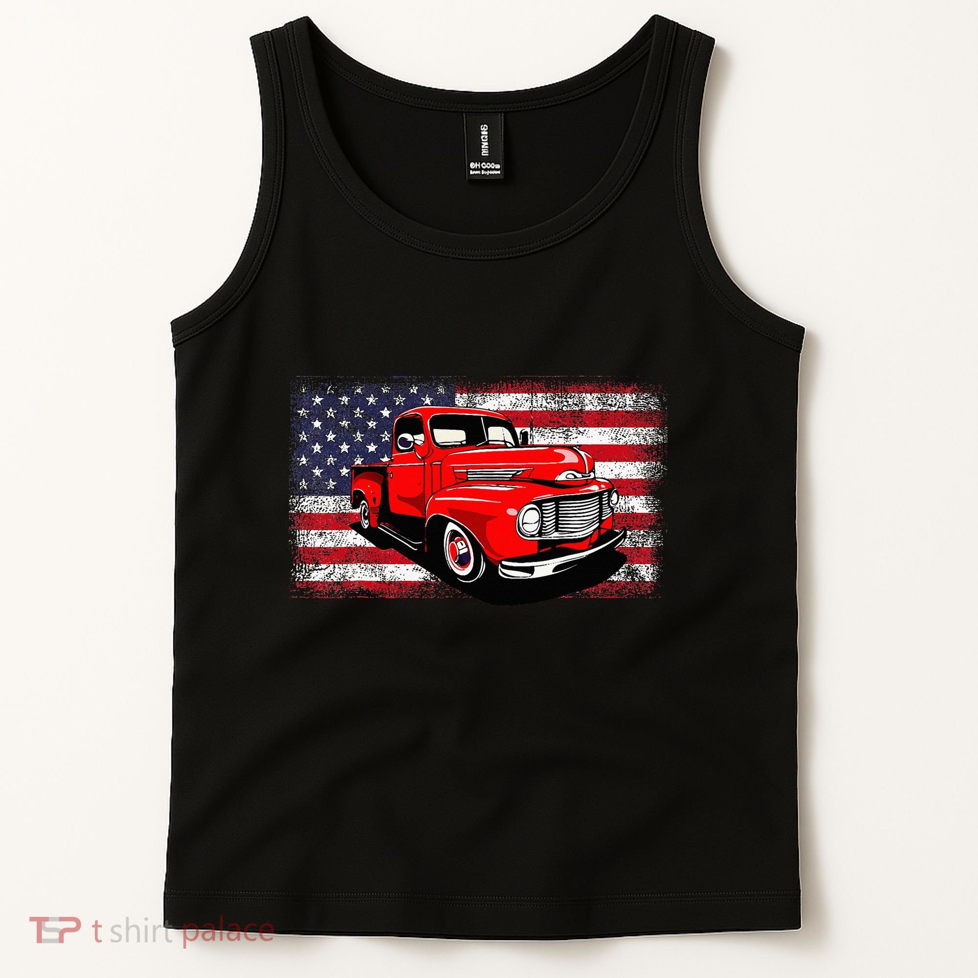 Patriotic Classic Old Pickup Truck American Flag Tank Top