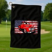 Patriotic Classic Old Pickup Truck American Flag Golf Towel thumb 1