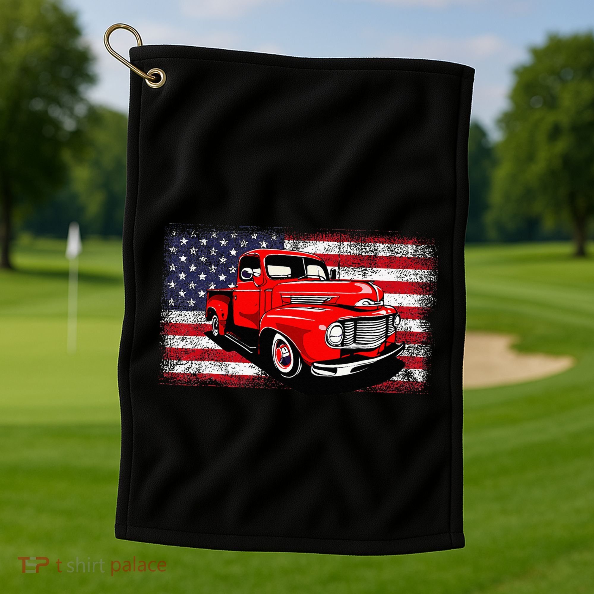 Patriotic Classic Old Pickup Truck American Flag Golf Towel