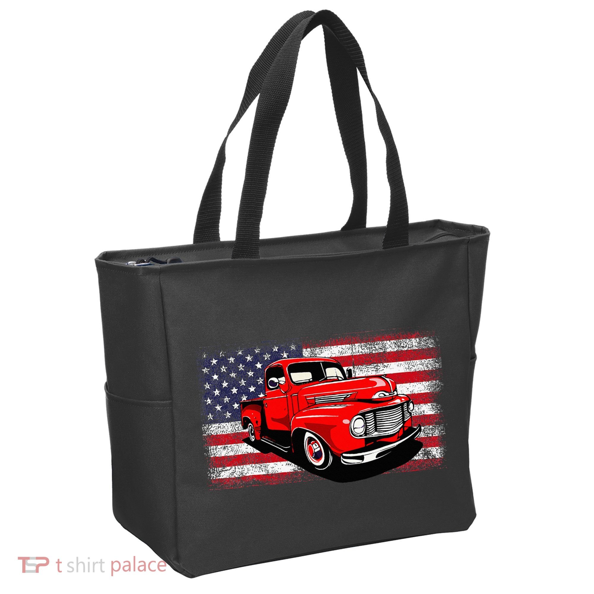 Patriotic Classic Old Pickup Truck American Flag Tote Bag