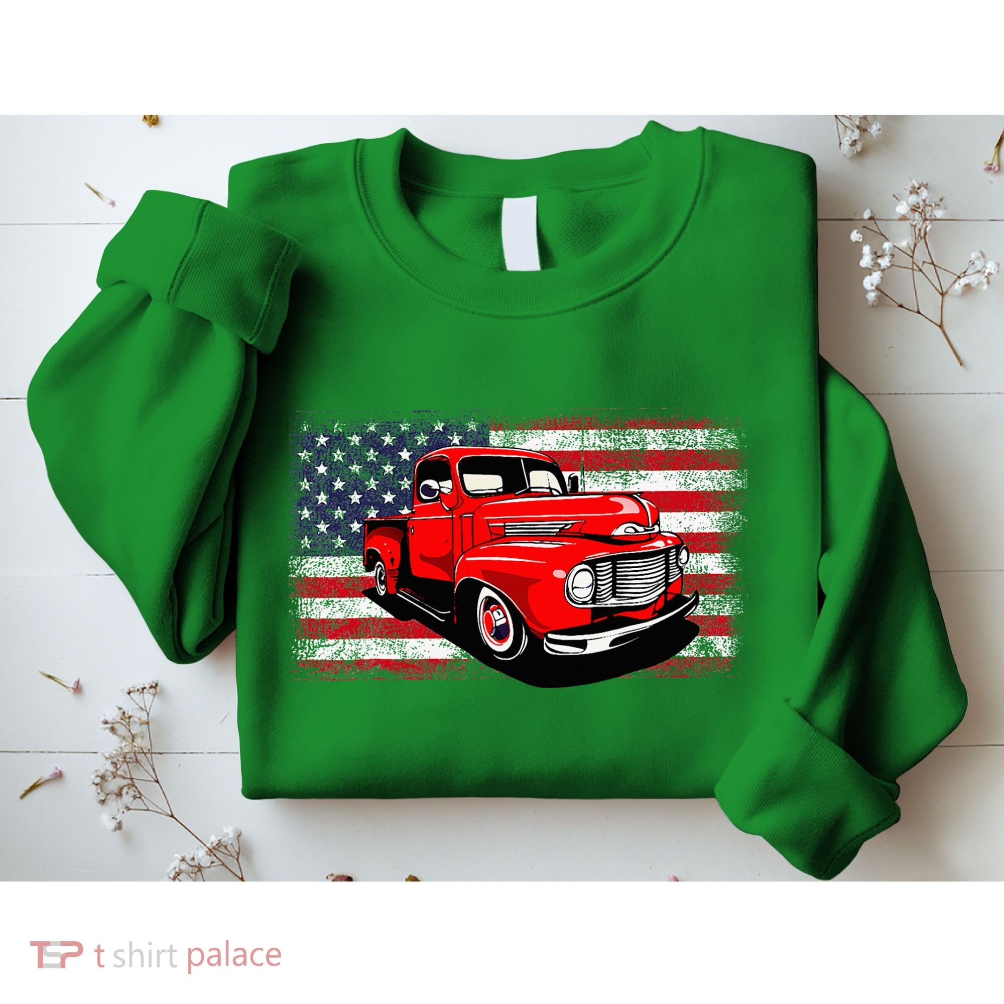 Patriotic Classic Old Pickup Truck American Flag Sweatshirt