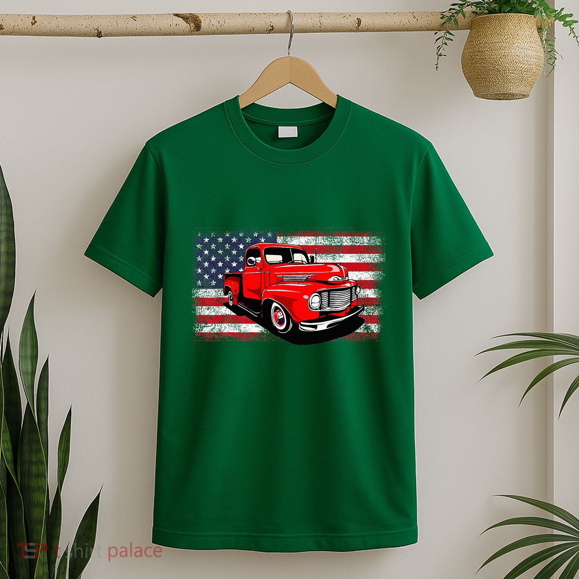 Patriotic Classic Old Pickup Truck American Flag T-Shirt