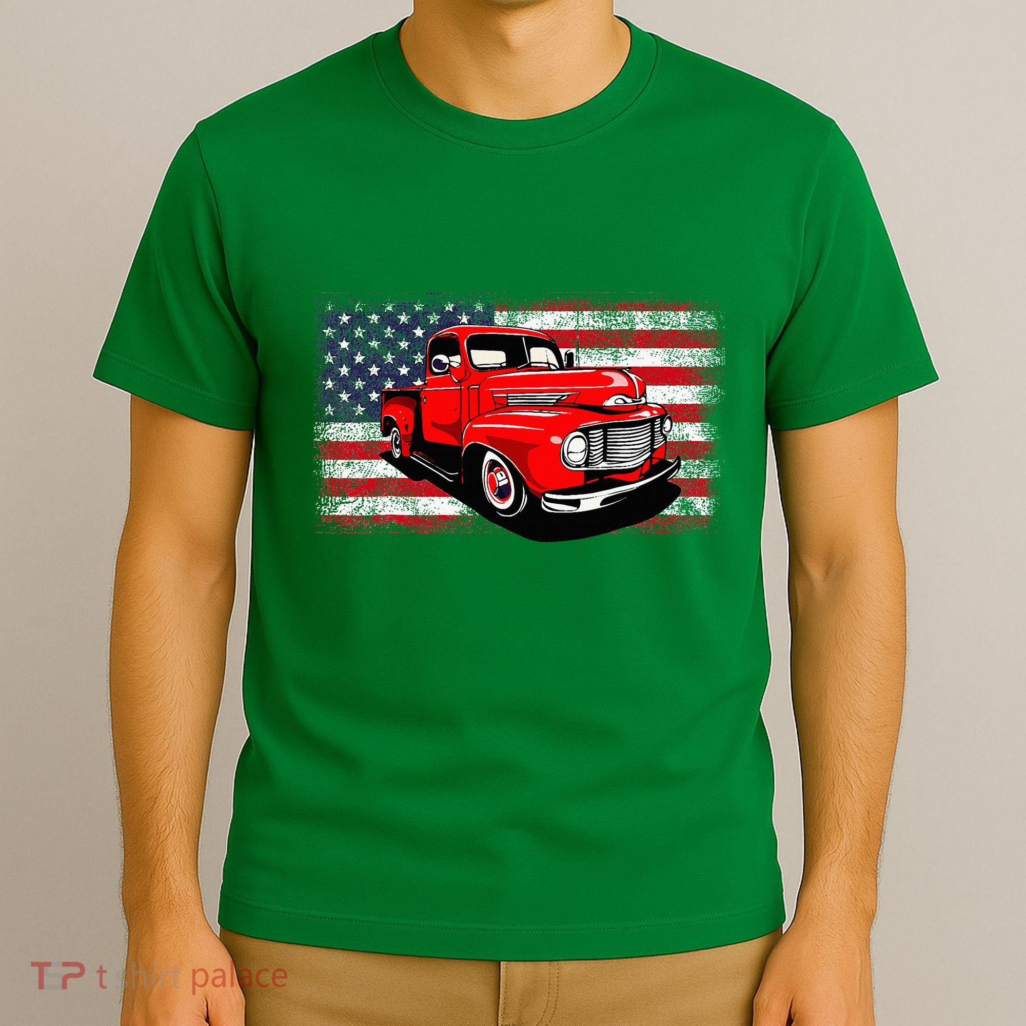 Patriotic Classic Old Pickup Truck American Flag T-Shirt