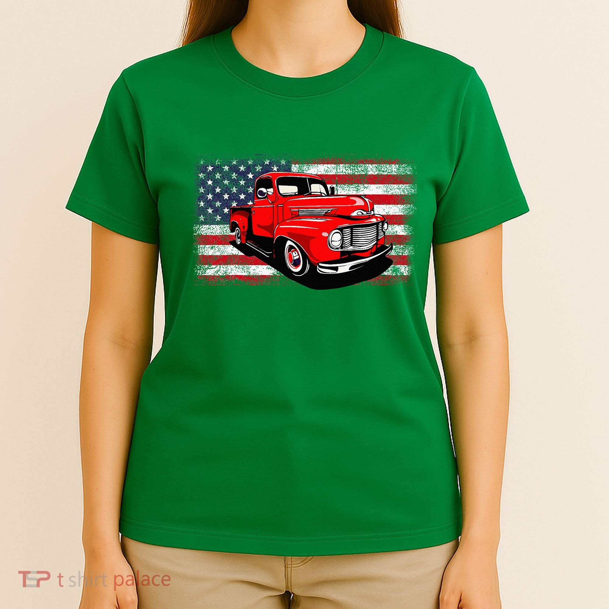 Patriotic Classic Old Pickup Truck American Flag T-Shirt