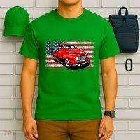 Patriotic Classic Old Pickup Truck American Flag T-Shirt thumb 6