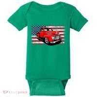 Patriotic Classic Old Pickup Truck American Flag Baby Bodysuit thumb 0