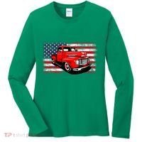Patriotic Classic Old Pickup Truck American Flag Women's Long Sleeve Shirt thumb 0