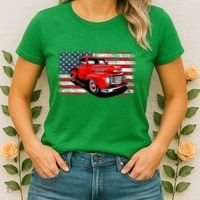 Patriotic Classic Old Pickup Truck American Flag Women's T-Shirt thumb 2