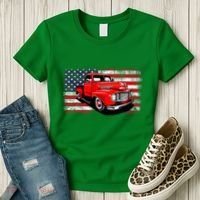 Patriotic Classic Old Pickup Truck American Flag Women's T-Shirt thumb 3