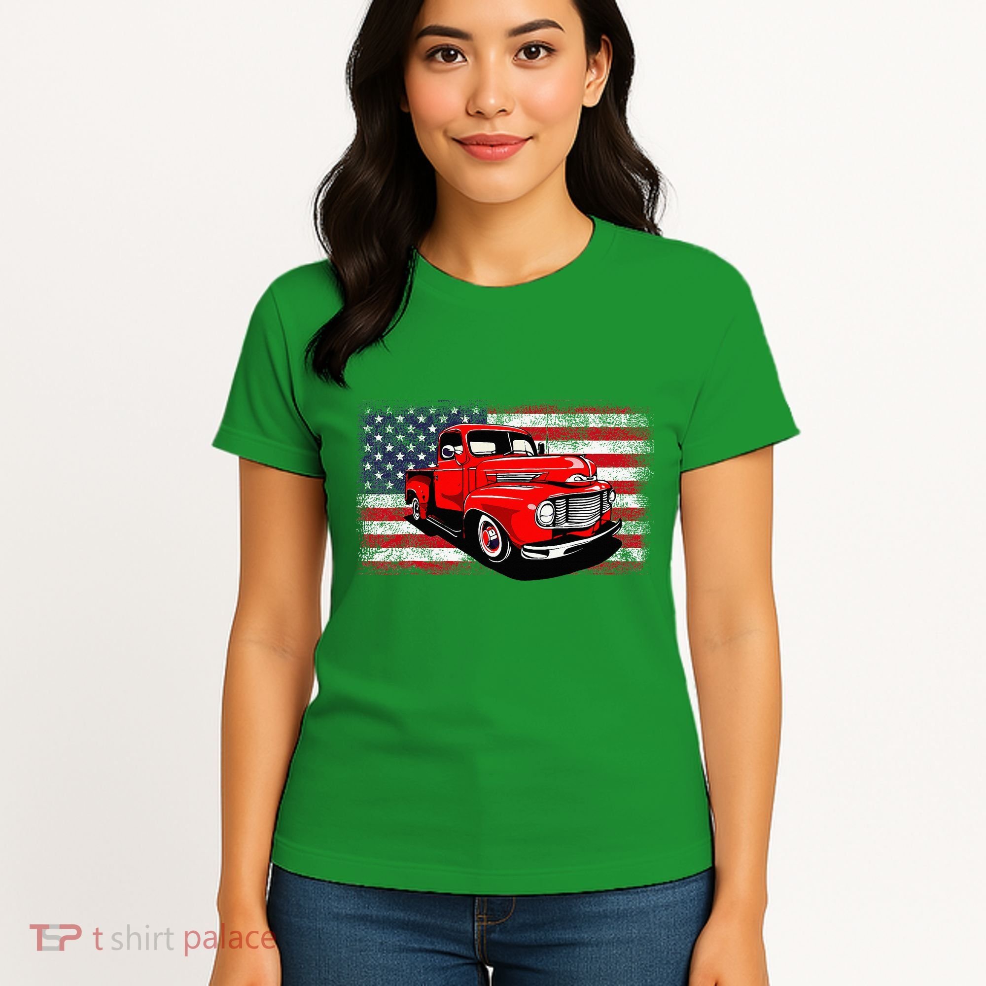 Patriotic Classic Old Pickup Truck American Flag Women's T-Shirt