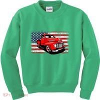 Patriotic Classic Old Pickup Truck American Flag Kids Sweatshirt thumb 0