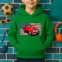 Patriotic Classic Old Pickup Truck American Flag Kids Hoodie thumb 2