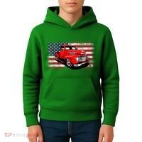 Patriotic Classic Old Pickup Truck American Flag Kids Hoodie thumb 4
