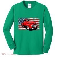 Patriotic Classic Old Pickup Truck American Flag Kids Long Sleeve Shirt thumb 0