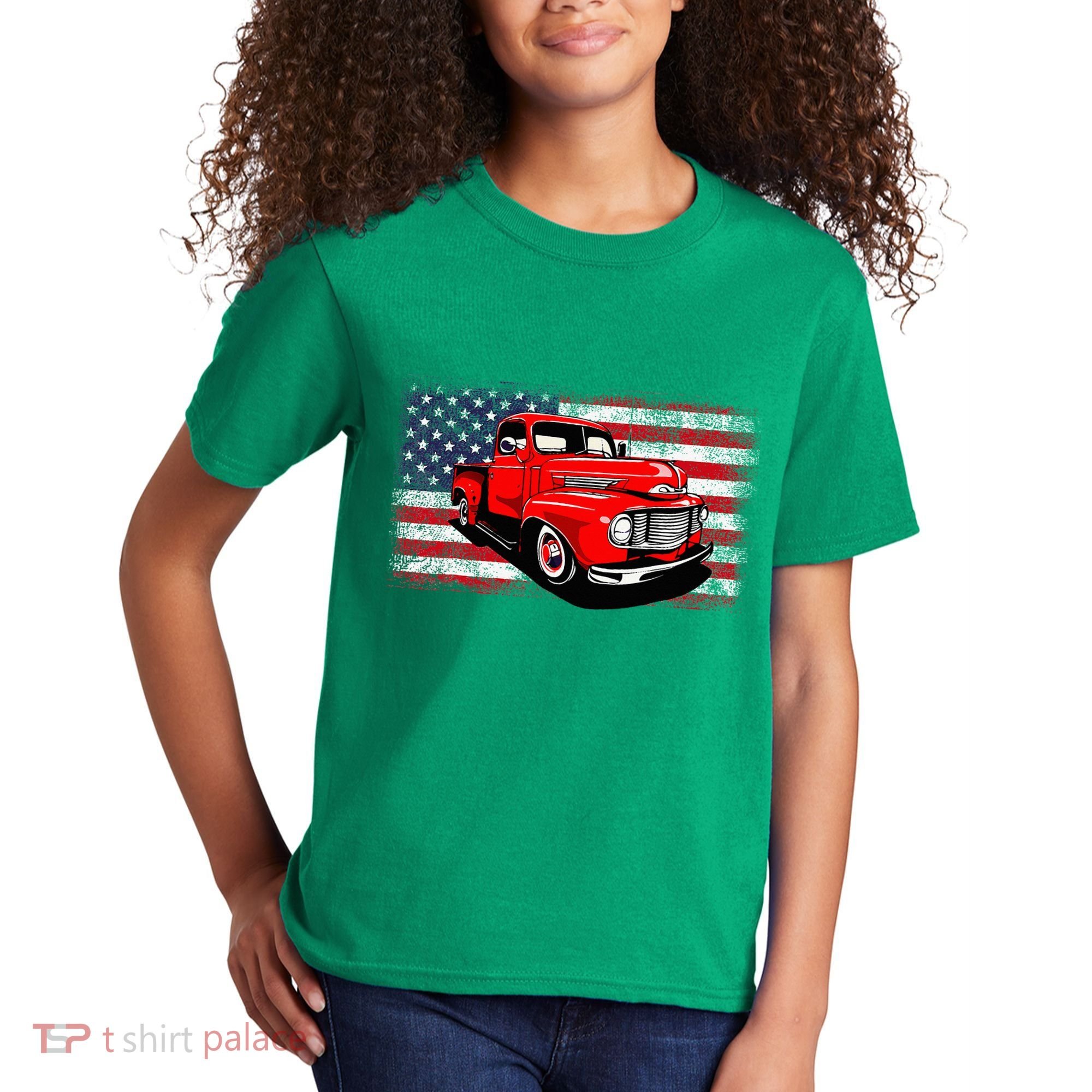 Patriotic Classic Old Pickup Truck American Flag Kids T-Shirt