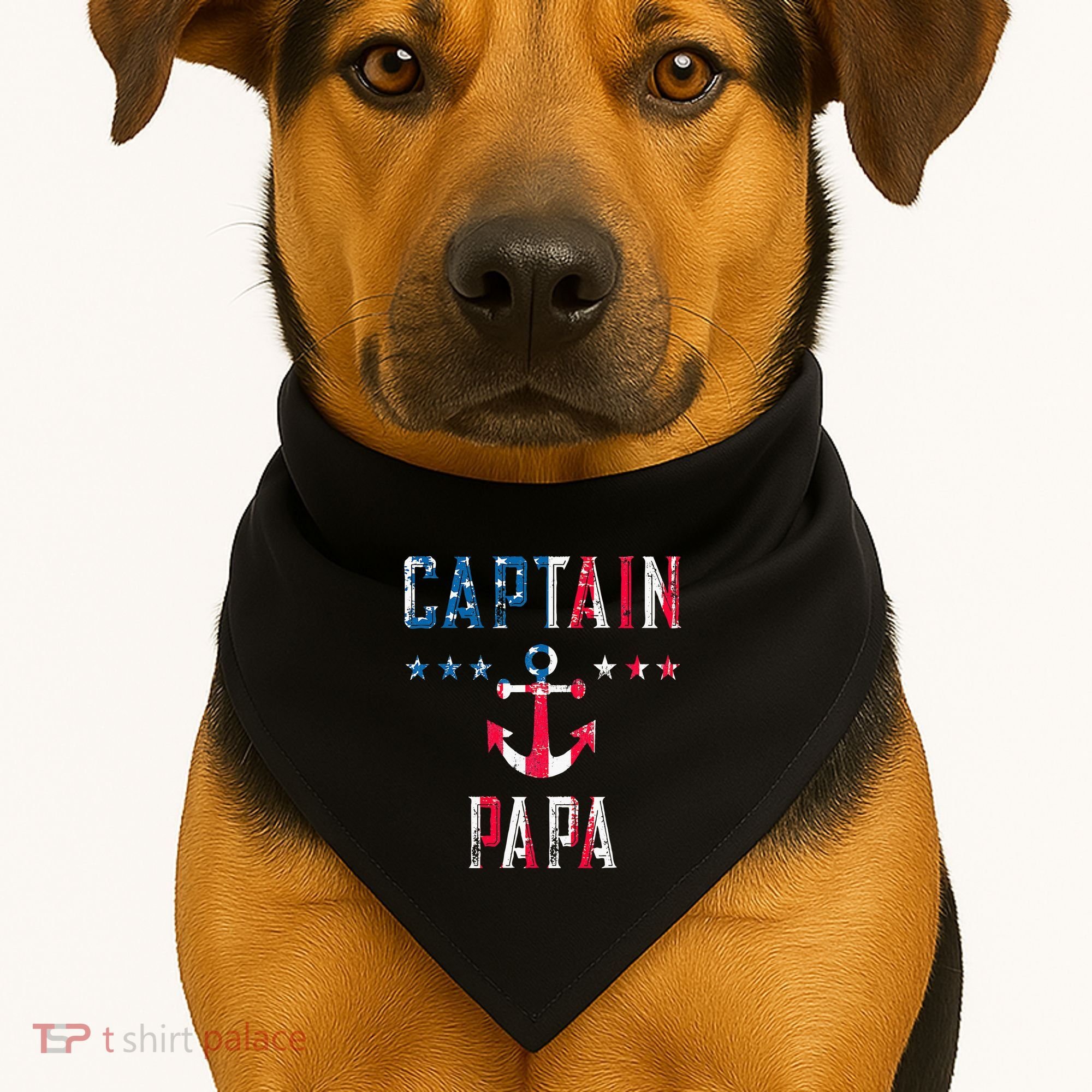 Patriotic C.A.P.T.A.I.N Papa American Superhero Us Flag USA-Made Doggie Bandana