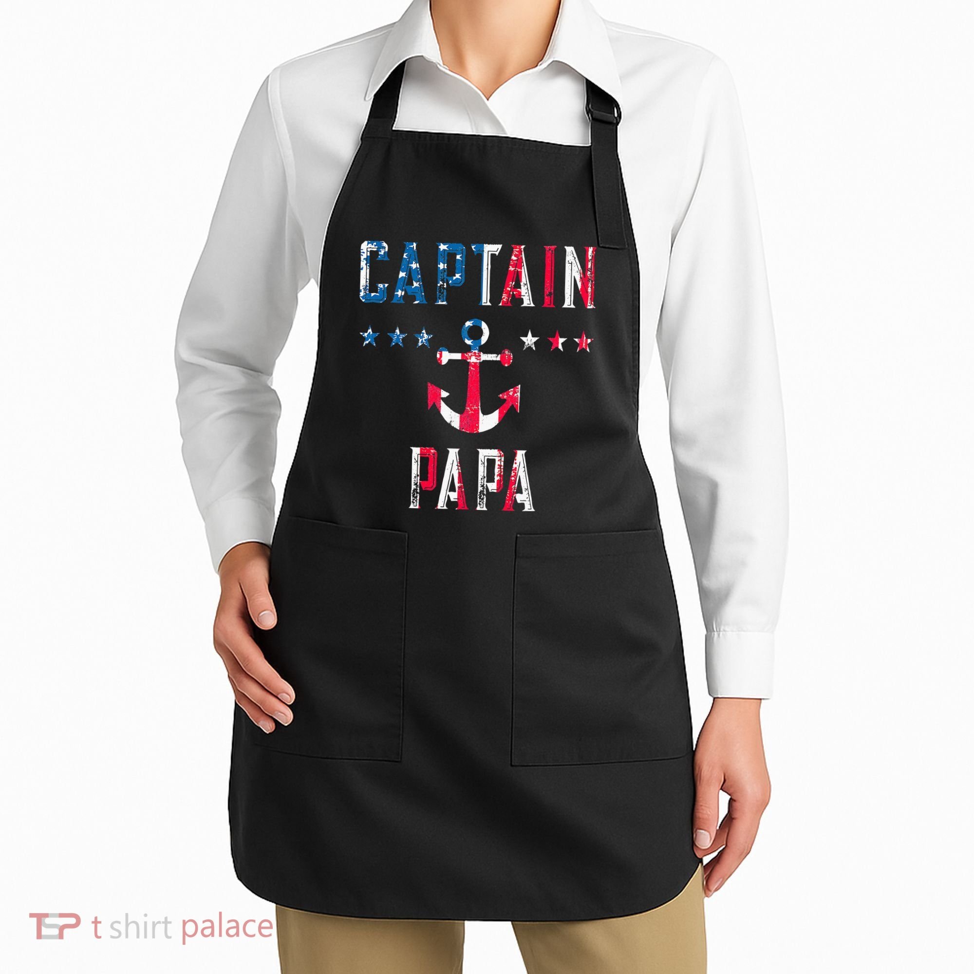 Patriotic C.A.P.T.A.I.N Papa American Superhero Us Flag Apron